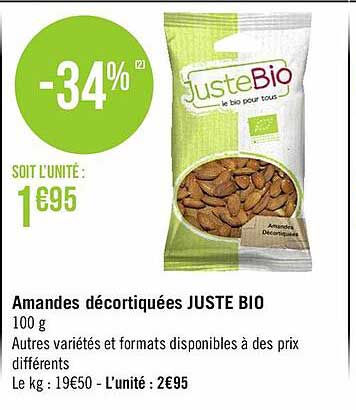 amandes décortiquées juste bio