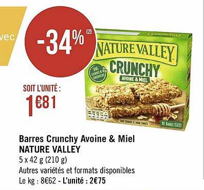barres crunchy avoine & miel nature valley