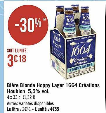 bière blonde hoppy lager 1664 créations houblon 5,5% vol.