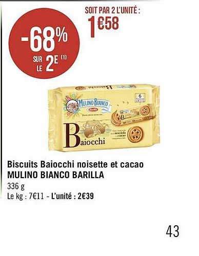 biscuits baiocchi noisette et cacao mulino bianco barilla