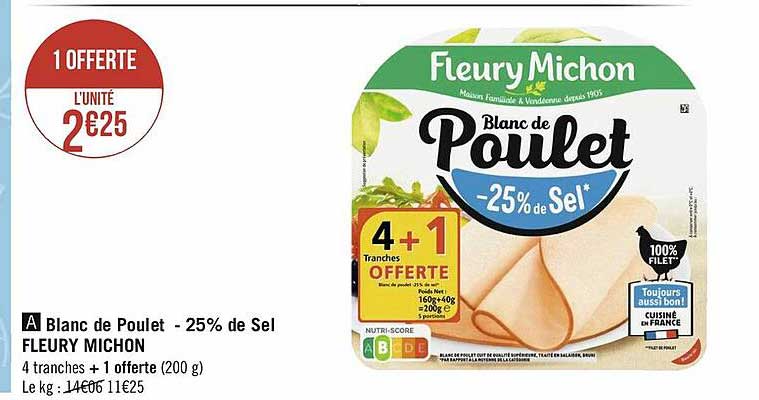blanc de poulet -25% de sel fleury michon