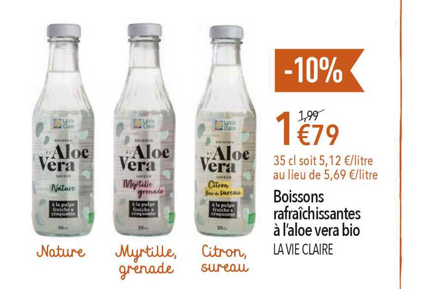 boissons rafraîchissantes à l'aloé véra bio la vie claire