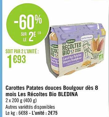 Carottes Patates Douces Boulgour Dès 8 Mois Les Récoltes Bio Blédina