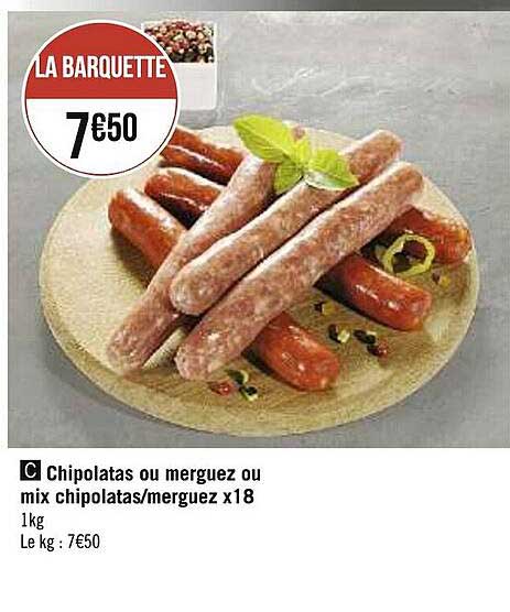 chipolatas ou merguez ou mix chipolatas - merguez x18