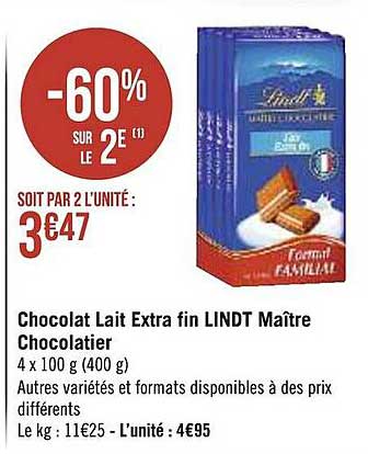chocolat lait extra fin lindt maître chocolatier