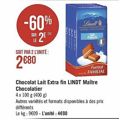 chocolat lait extra fin lindt maître chocolatier