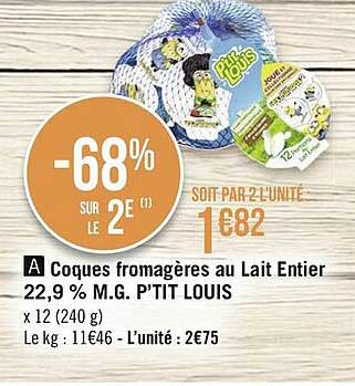 coques fromagères au lait entier 22,9% m.g. p'tit louis