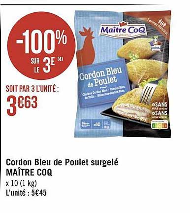 cordon bleu de poulet surgelé maître coq