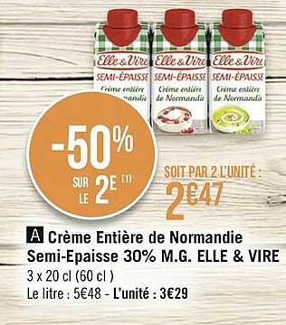 crème entière de normandie semi-épaisse 30% m.g. elle & vire