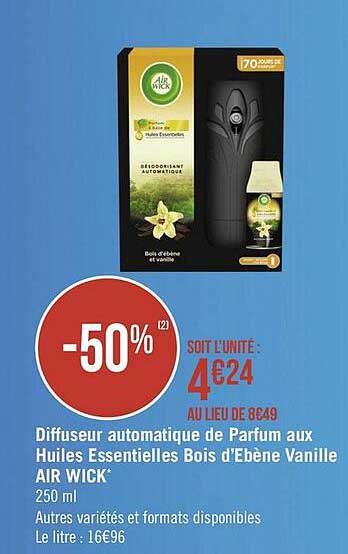 diffuseur automatique de parfum aux huiles essentielles bois d'ébène vanille air wick
