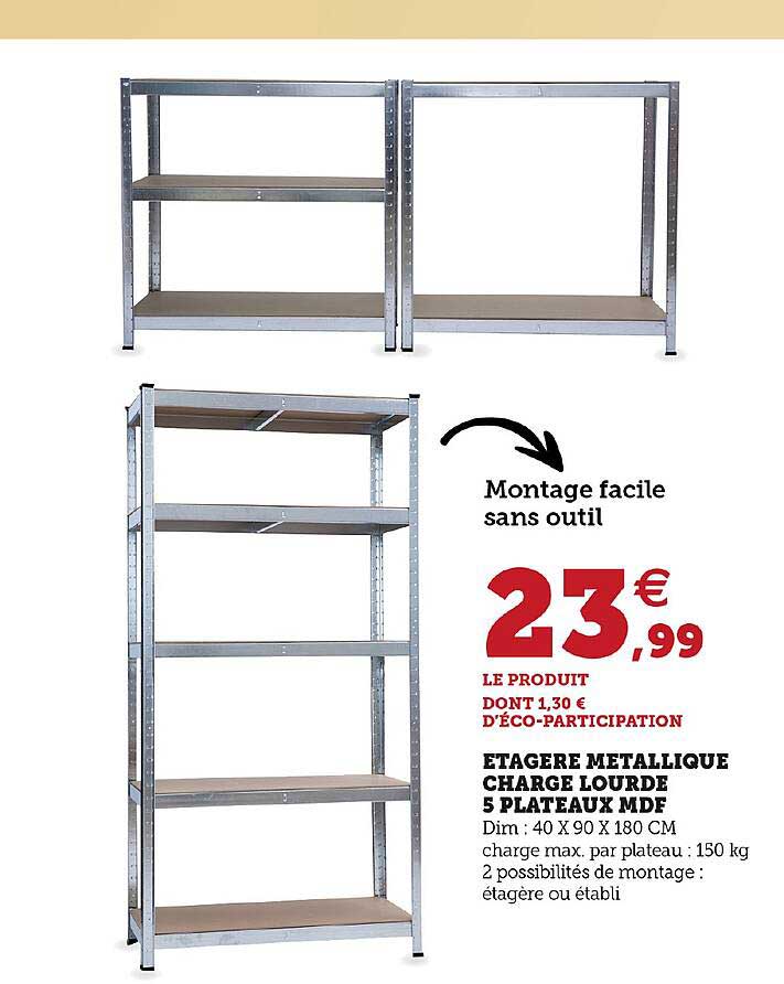étagère métallique charge lourde 5 plateaux mdf