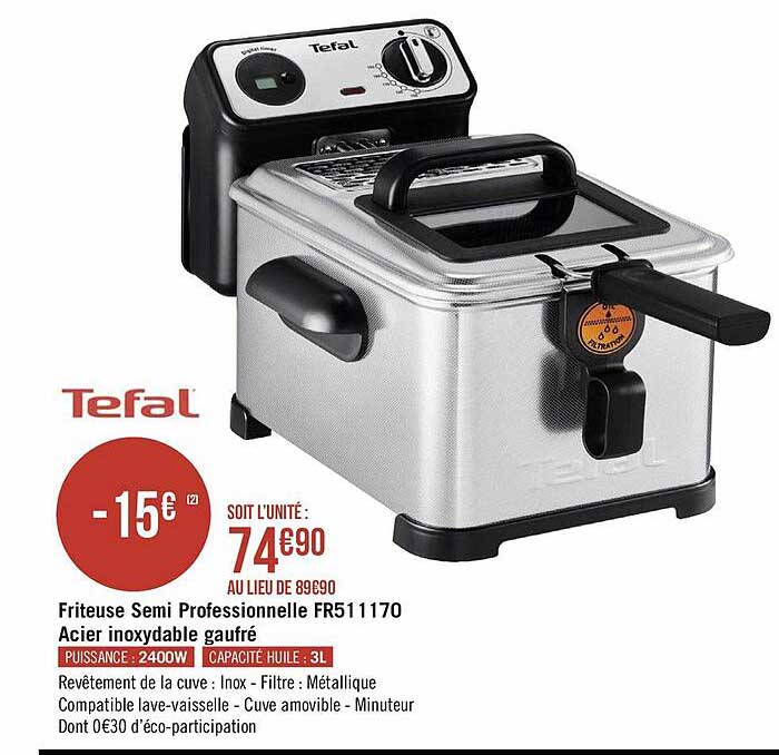 friteuse semi professionnelle fr511170 acier inoxydable gaufré tefal