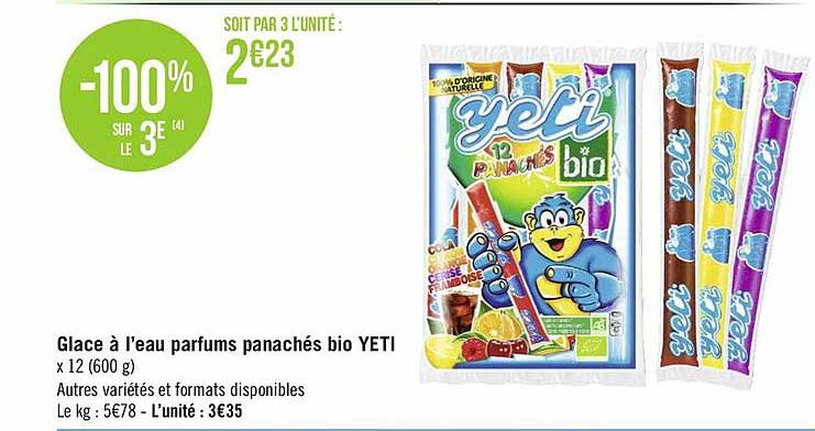 glace à l'eau parfums panachés bio yeti