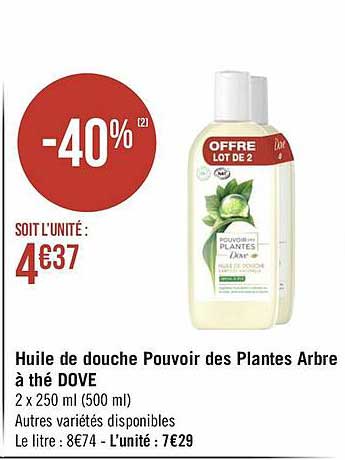 huile de douche pouvoir des plantes arbre à thé dove