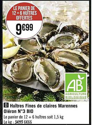 huîtres fines de claires marennes oléron n°3 bio
