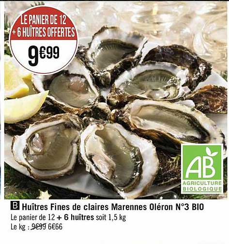 huîtres fines de claires marennes oléron n°3 bio