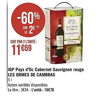 igp pays d'oc cabernet sauvignon rouge les ormes de cambras