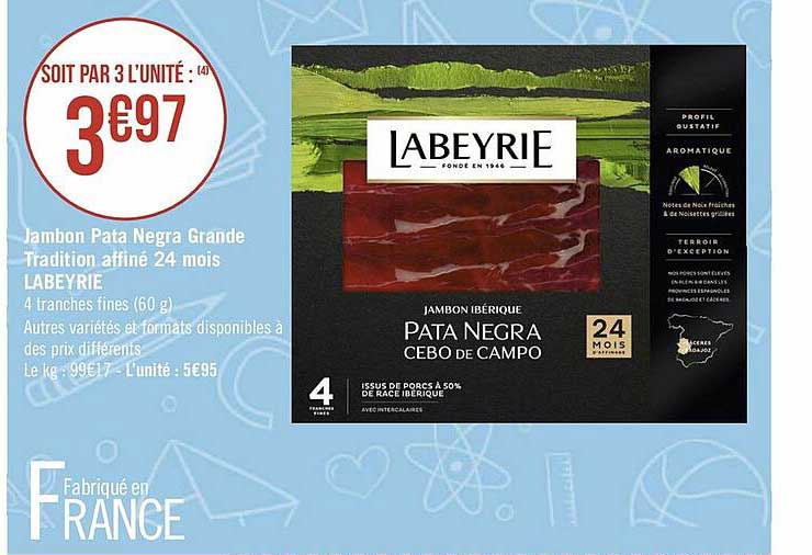 jambon pata negra grande tradition affiné 24 mois labeyrie