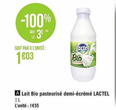 Lait Bio Pasteurisé Demi-écrémé Lactel