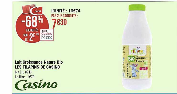 Lait Croissance Nature Bio Les Tilapins De Casino