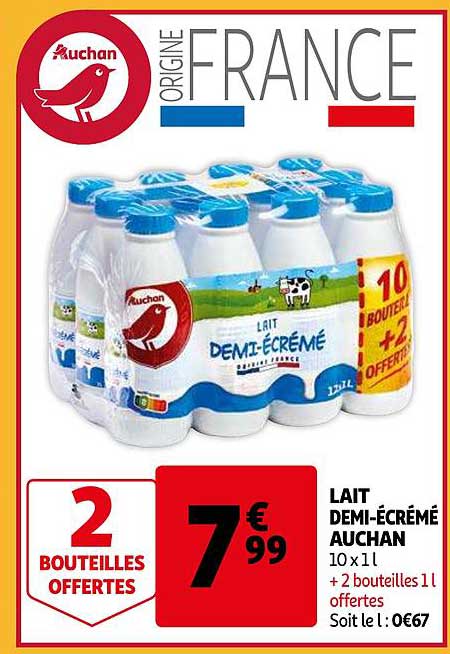 lait demi-écrémé auchan