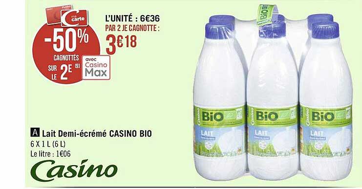 lait demi-écrémé casino bio