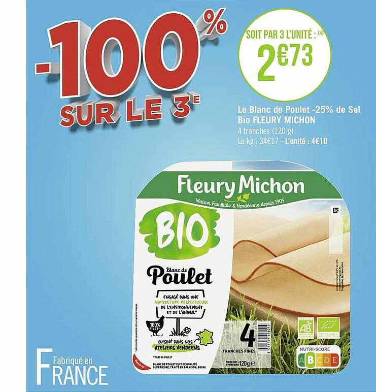 le blanc de poulet -25% de sel bio fleury michon