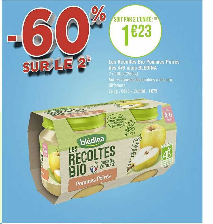 les récoltes bio pommes poires dès 4-6 mois blédina