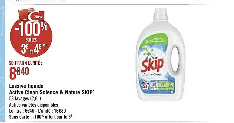 lessive liquide active clean science & nature skip