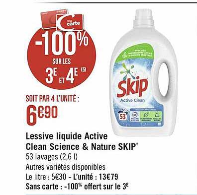 lessive liquide active clean science & nature skip
