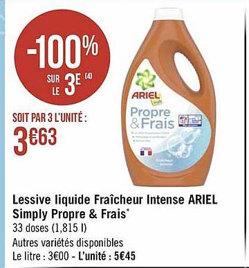 lessive liquide fraîcheur intense ariel simply propre & frais