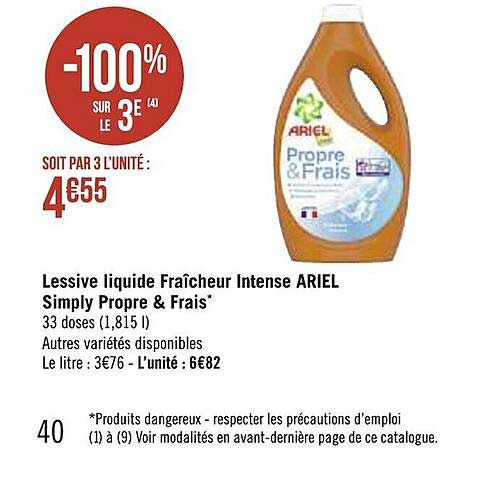 Lessive Liquide Fraîcheur Intense Ariel Simply Propre & Frais