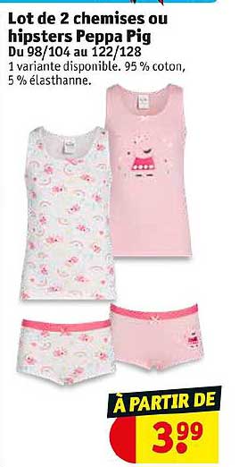 lot de 2 chemises ou hipsters peppa pig