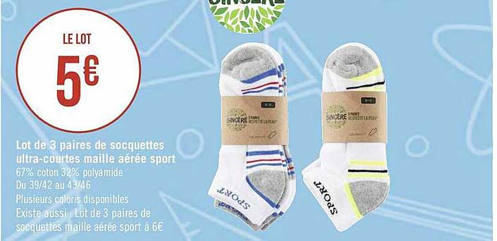 lot de 3 paires de socquettes ultra-courtes maille aérée sport
