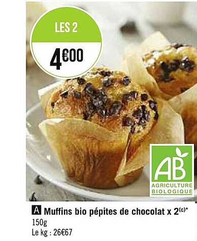 Muffins Bio Pépites De Chocolat X2