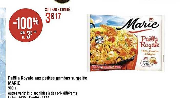 paëlla royale aux petites gambas surgelée marie
