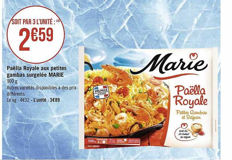 paëlla royale aux pétites gambas surgelée marie