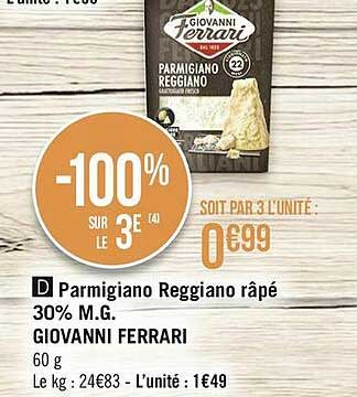 parmigiano reggiano râpé 30% m.g. giovanni ferrari