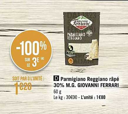 parmigiano reggiano râpé 30% m.g. giovanni ferrari
