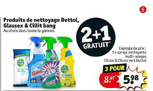 produits de nettoyage dettol, glassex & cillit bang
