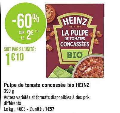 pulpe de tomate concassée bio heinz