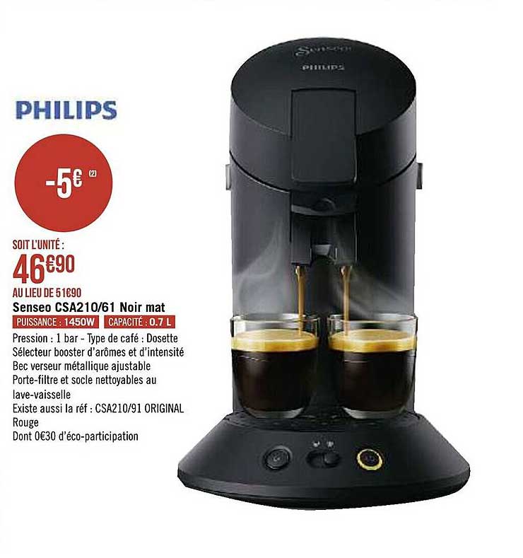 Senseo Csa210-61 Noir Mat Philips