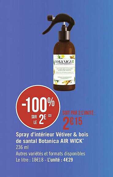 spray d'intérieur vétiver & bois de santal botanica air wick