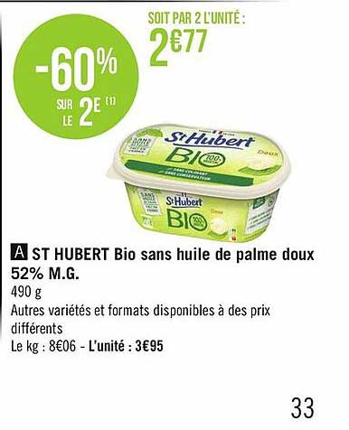 st hubert bio sans huile de palme doux 52% m.g.