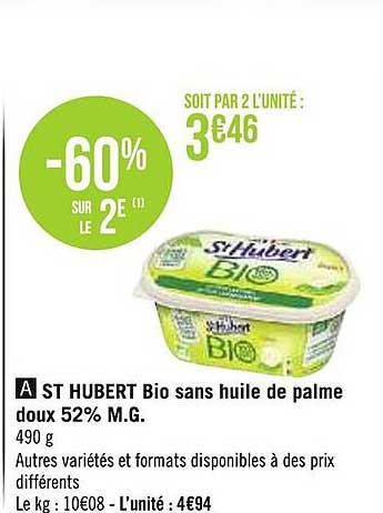 st hubert bio sans huile de palme doux 52% m.g.