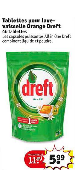 tablettes pour lave-vaisselle orange dreft 46 tablettes