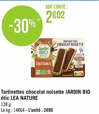 tartinettes chocolat noisette jardin bio étic léa nature