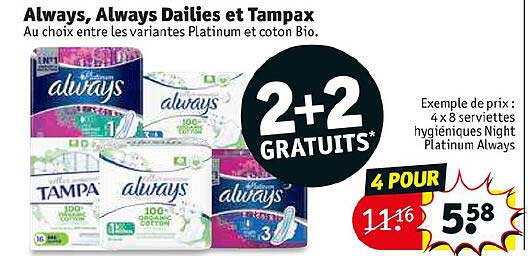 always, always dailies et tampax 2+2 gratuits