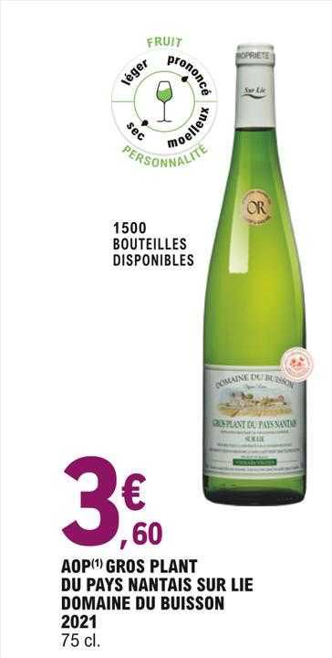 Aop Gros Plant Du Pays Nantais Sur Lie Domaine Du Buisson 2021