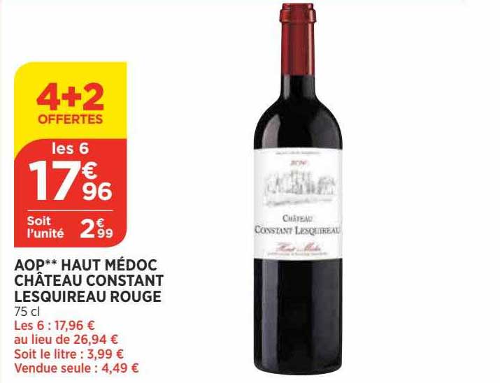 aop haut médoc château constant lesquireau rouge